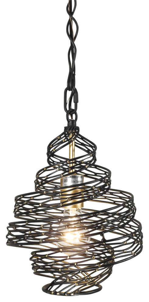 Varaluz 240P01 Flow 10"W Wood Pendant - Matte Black / French Gold