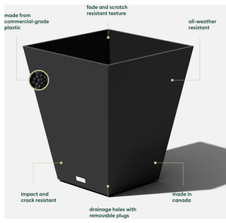 Nobleton Square Planter, Black, 22 Inch, 2 Pack
