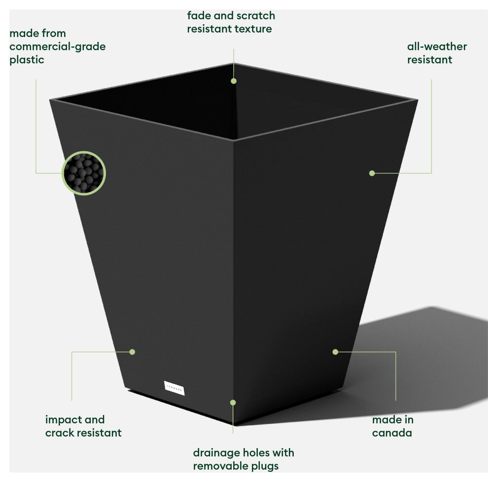 Nobleton Square Planter, Black, 22 Inch, 2 Pack