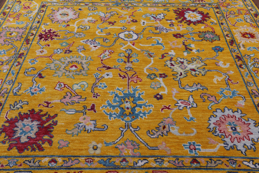 8' Square Turkish Oushak Hand-Knotted Wool Rug - Q13329