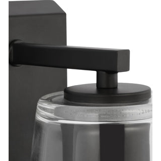 Vertex Collection One-Light Matte Black Clear Glass Contemporary Bath Light