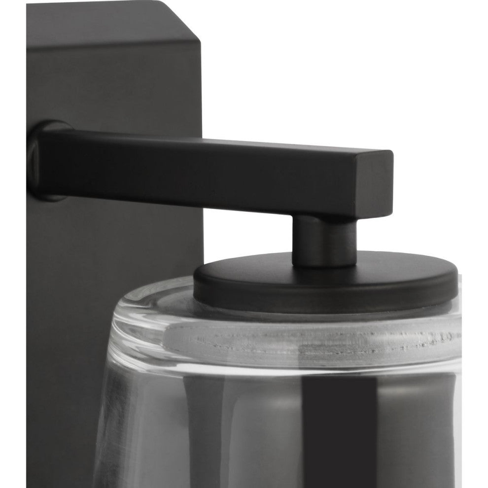 Vertex Collection One-Light Matte Black Clear Glass Contemporary Bath Light
