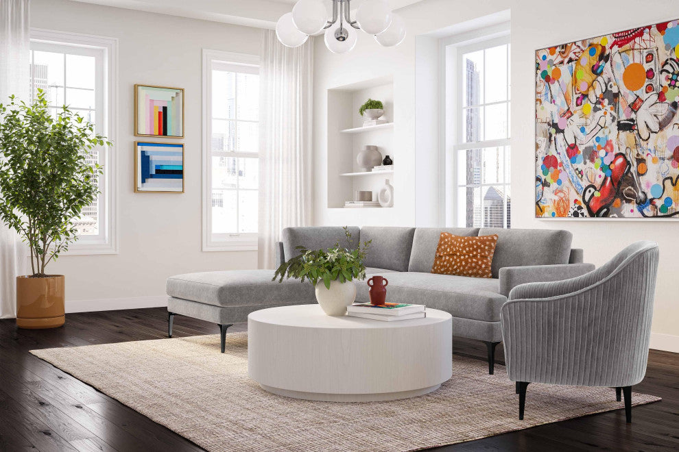 Serena Gray Velvet Left Arm Facing Chaise Sectional With Black Legs