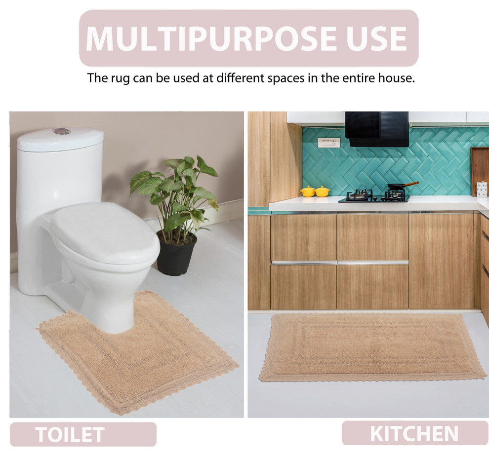 Opulent Reversible 100% Cotton Bath Rug Set, 21x34 Rectangle, Linen