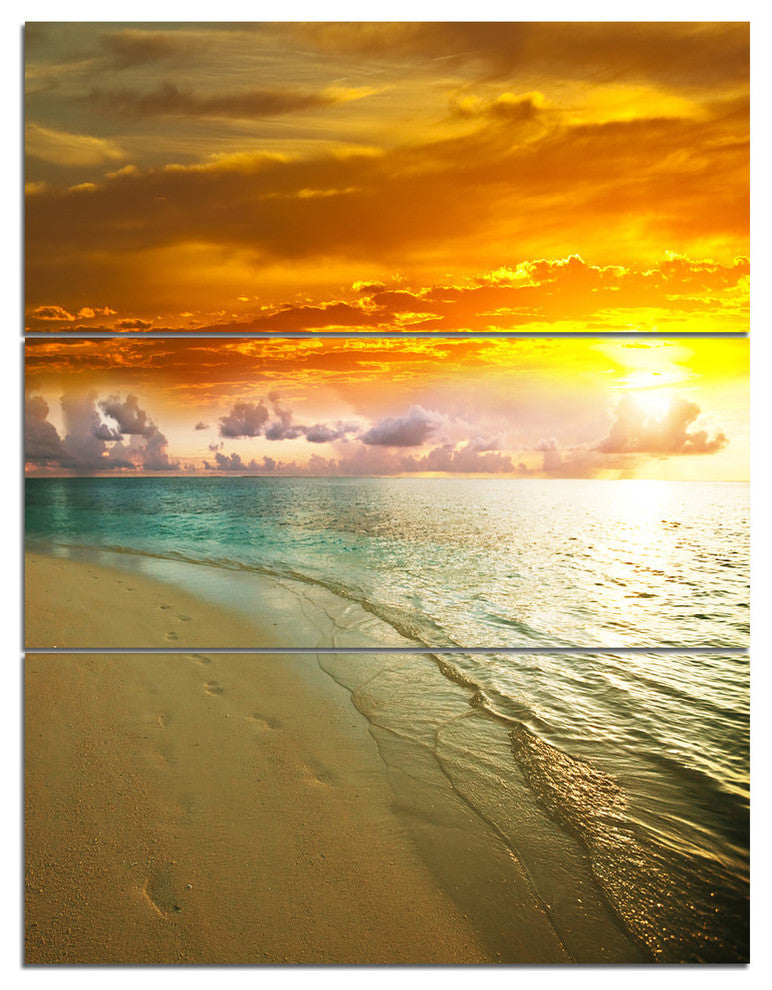 "Amazingly Colorful Beach With Footprints" Metal Wall Art, 3 Panels, 28"x36"