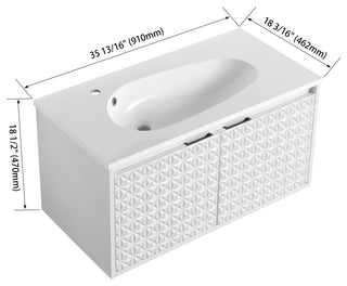 36" Wall Mounted Bath Vanity Set, White, Integrated Resin Sink