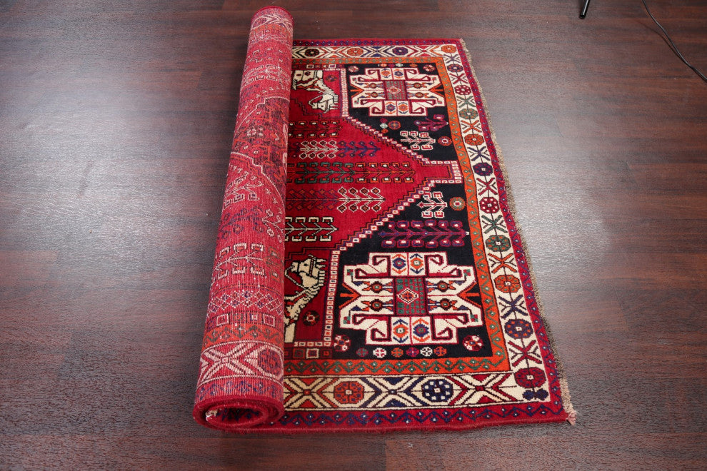Consigned, Oriental Hand Made Vintage-Style Persian Area Rug, Red, 5x8