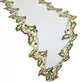 Holiday Holly Embroidered Cutwork Table Runner, White, 15x72