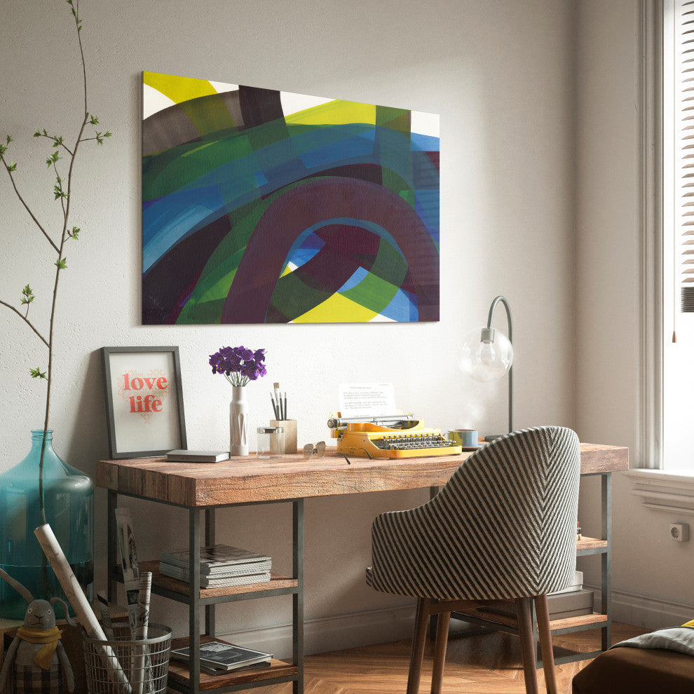 "Pigment Play" Frameless Floating Tempered Glass Panel Graphic Wall Art Set of 2