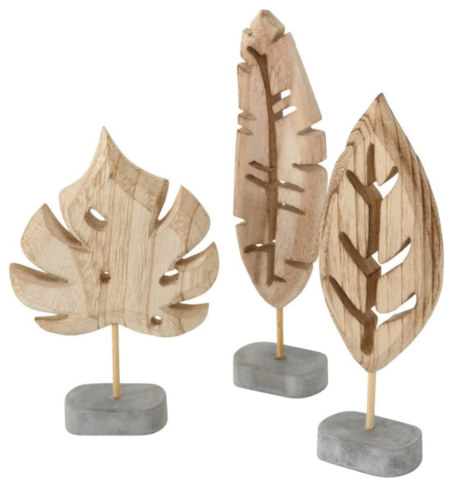 3 Piece Carved Wooden Leaf Figurines