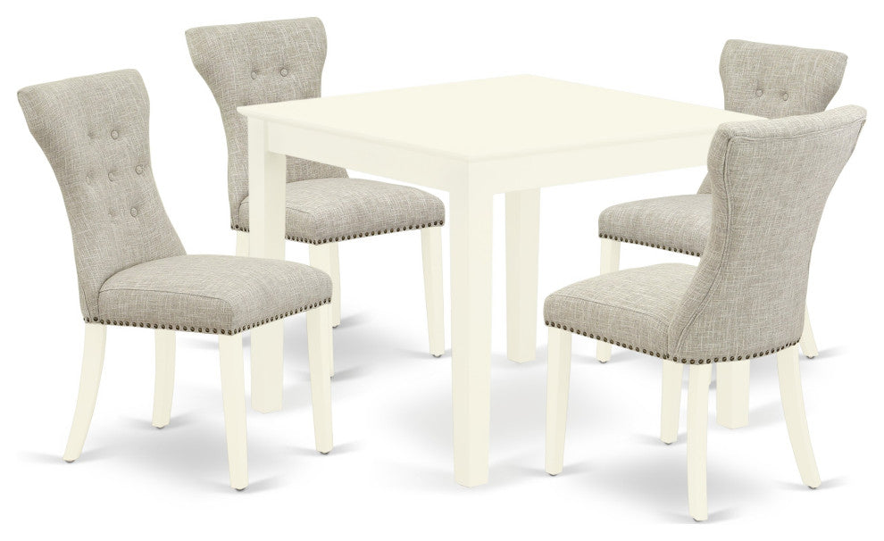 5Pc Kitchen Set - 4 Kitchen Chairs, Table Wood Structure -High Back, Linen White