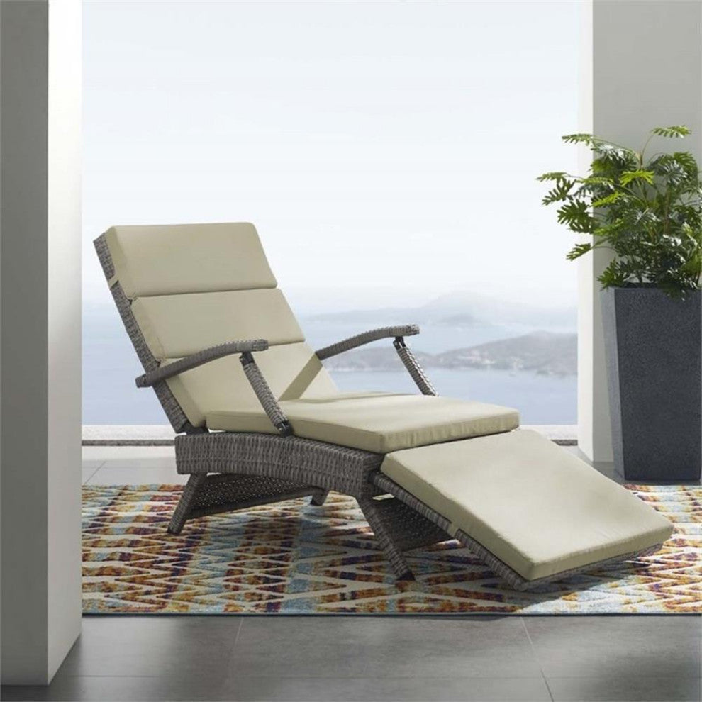Modway Envisage Outdoor Patio Wicker Rattan Lounge Chair in Light Gray/Beige