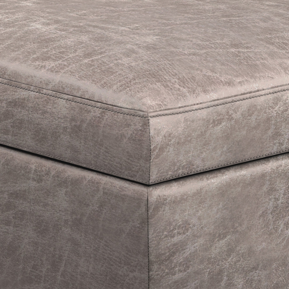 Owen Rectangular Storage Ottoman, Distressed Gray Taupe Faux Air Leather