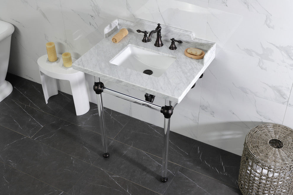 Kingston Brass LMS30MASQ5 30" Carrara Marble Console Sink, Acrylic Legs