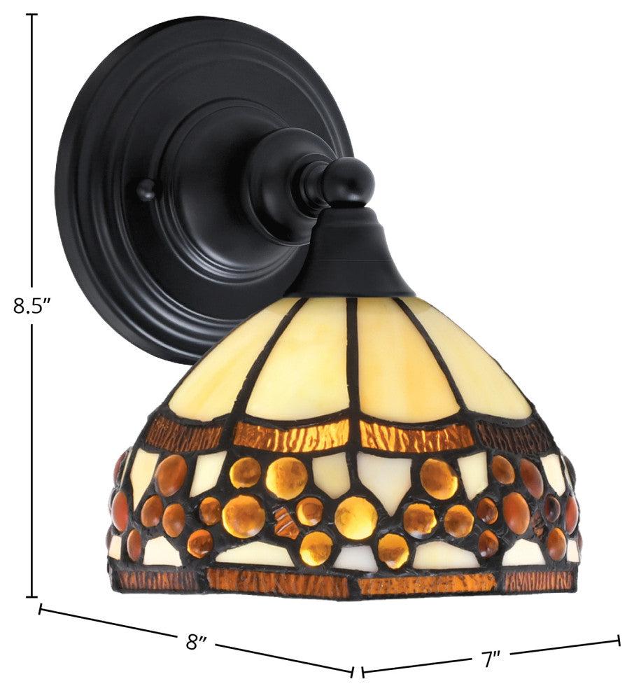 1-Light Wall Sconce, Matte Black/Roman Jewel Art
