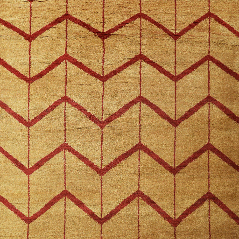 Hand Knotted Wool Area Rug Geometric Gold Red