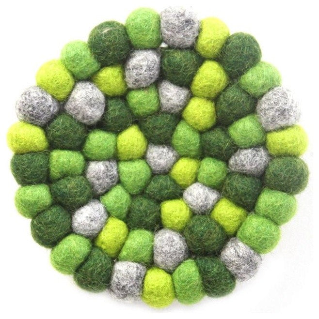 Felt Ball Coasters, Set of 4, Greens