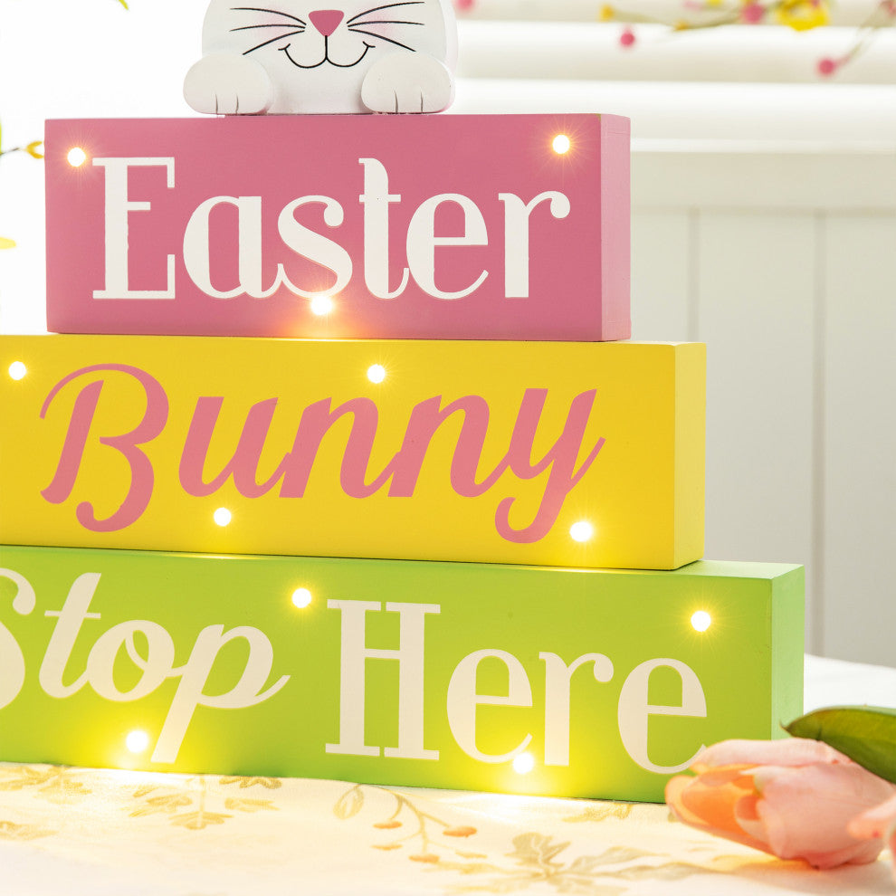 12"L Easter LED Lighted Wooden Bunny Block Word Sign