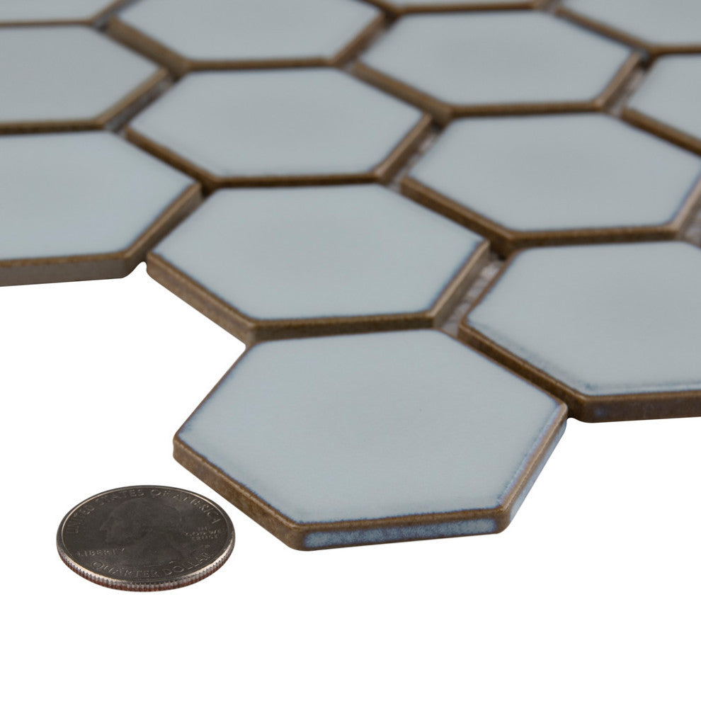 Hudson Due 2" Hex Silk White Porcelain Floor and Wall Tile