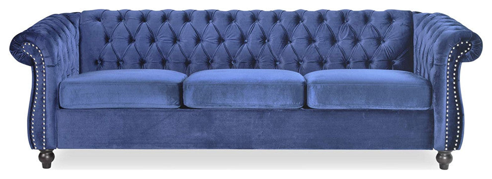 Chesterfield Sofa With Rolled Arms and Diamond Button Tufted Backrest,