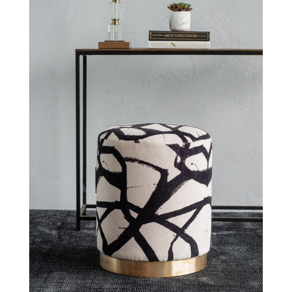 Tilla Cotton Velvet Ottoman With Printed Artwork