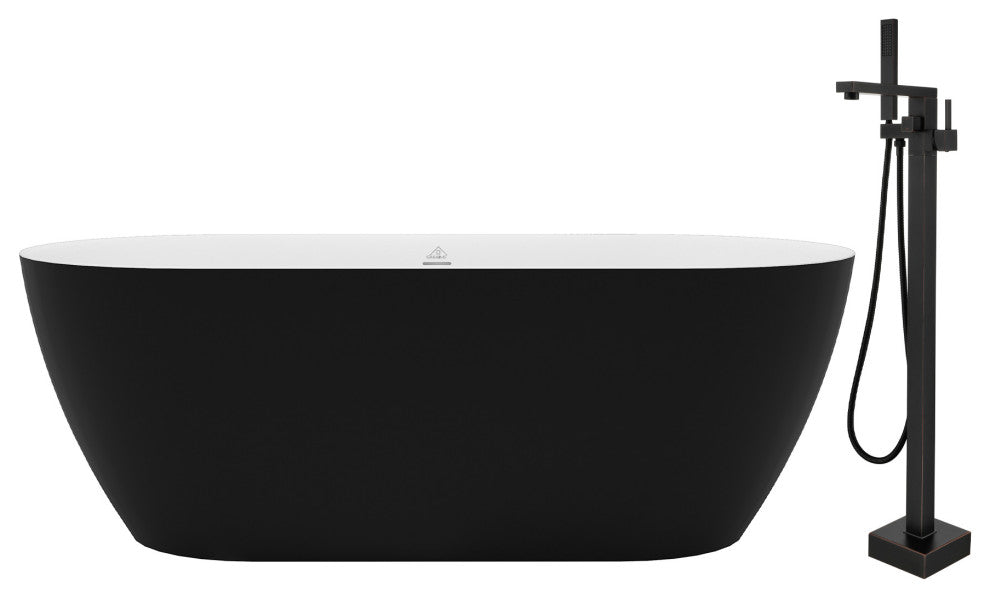 59 inch Freestanding Solid Surface Soaking Tub with Standing Faucet
