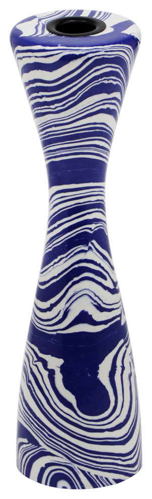 Serene Candlestick, Blue, White, Large