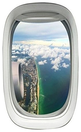 Commercial Airplane Window Decal Beach Coastline Scene Aviation Decor PW8