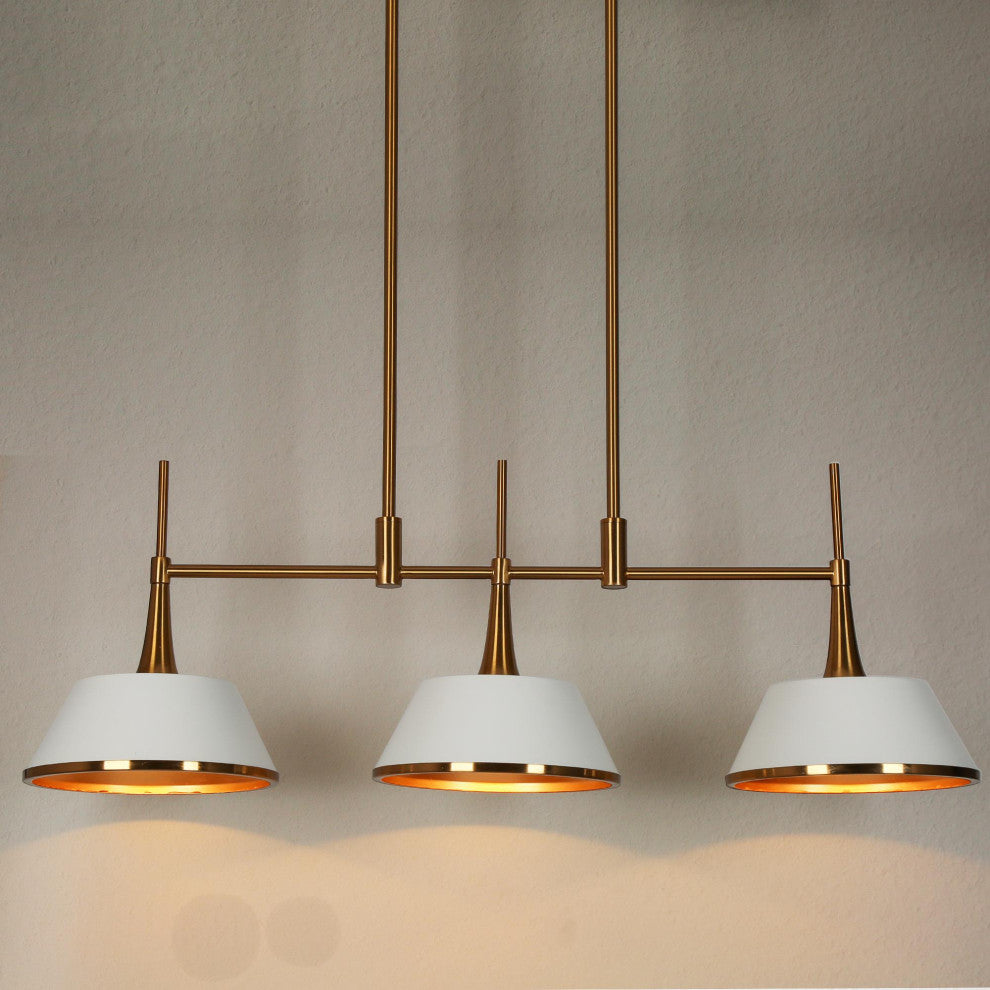 LNC 3-Light Polished Gold and White Modern Linear Kitchen Island Light