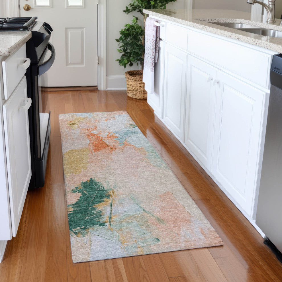 Machine Washable Indoor/Outdoor Chantille ACN1914 Peach 2'3" x 7'6" Runner Rug