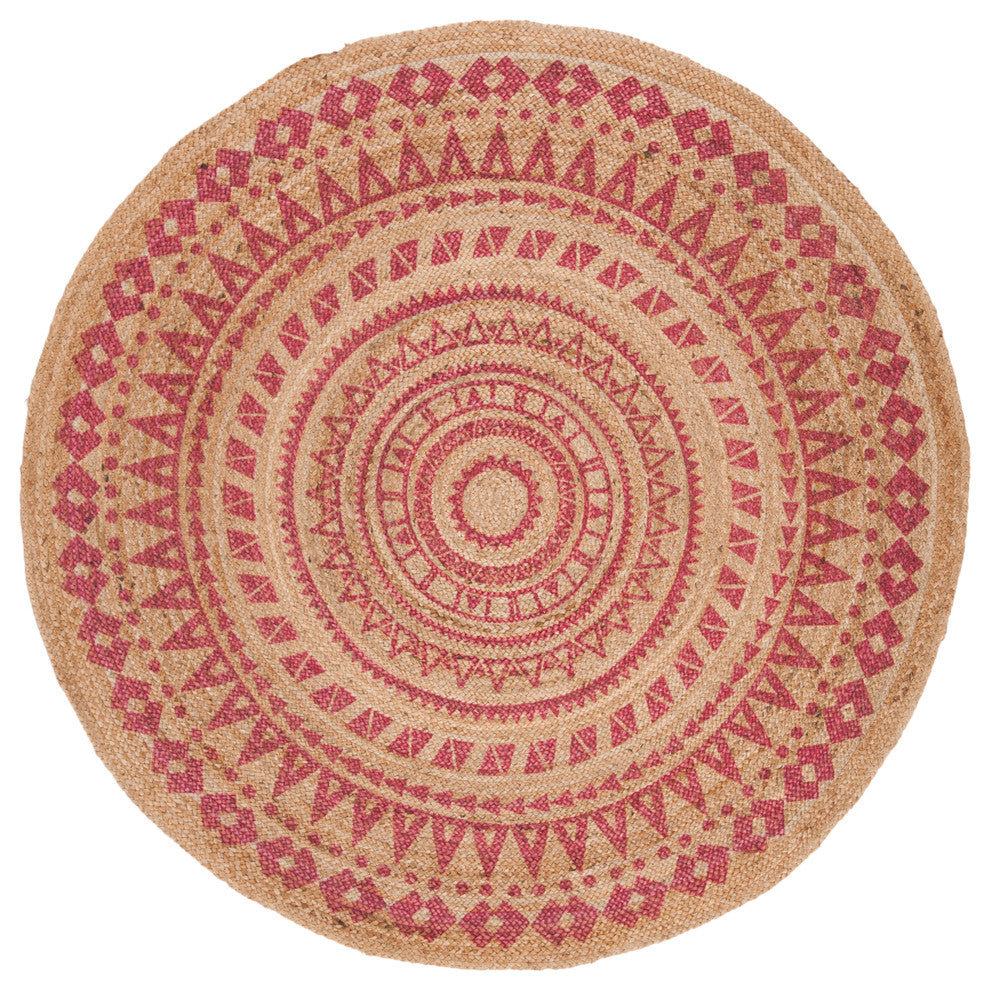Safavieh Natural Fiber Collection NF802 Rug, Pink/Natural, 6' Round