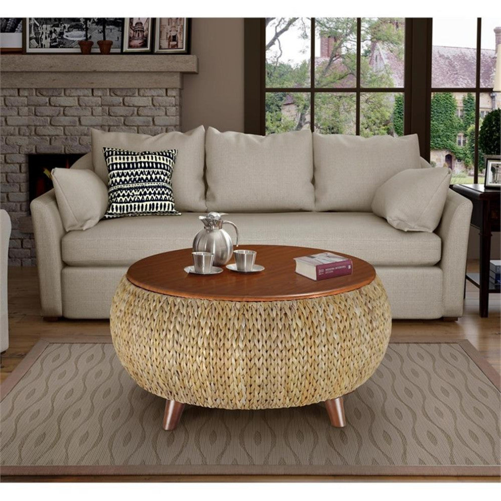 Gallerie Decor Bali Breeze Round Transitional Wood Coffee Table in Natural
