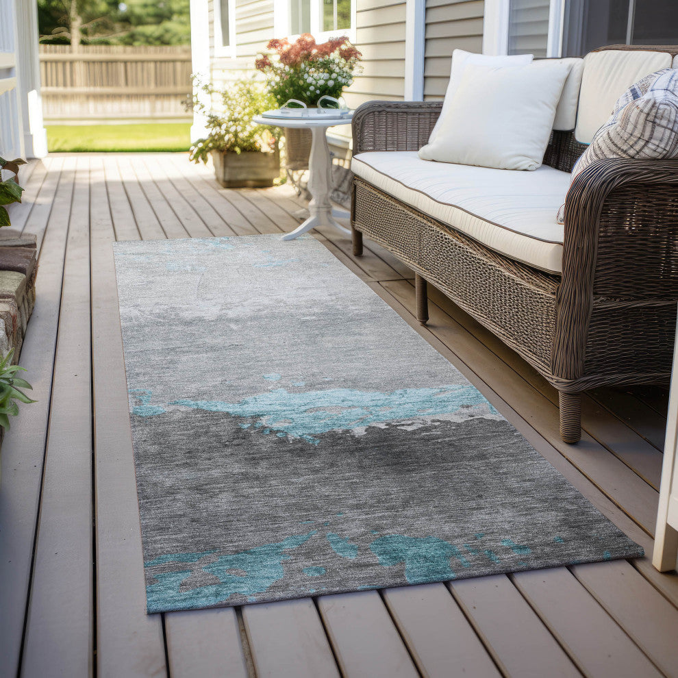 Machine Washable Indoor/Outdoor Chantille ACN1885 Teal 2'3" x 7'6" Runner Rug