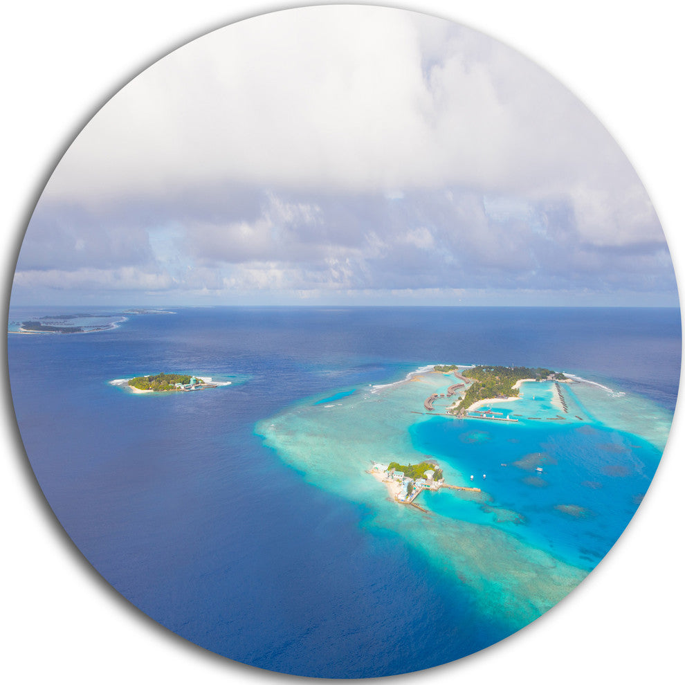 Aerial View Of Maldives Island, Modern Seascape Round Wall Art, 23"