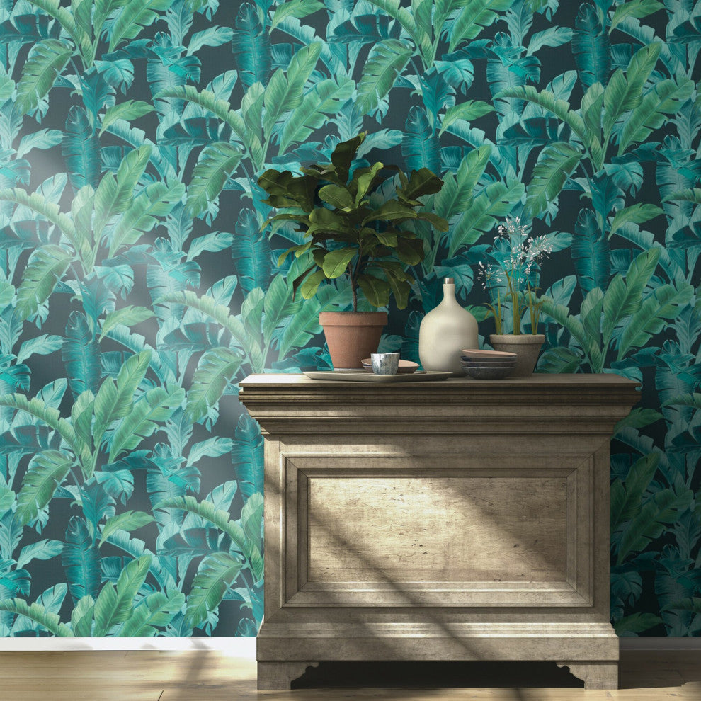 Orissa Dark Blue Palm Frond Wallpaper Bolt