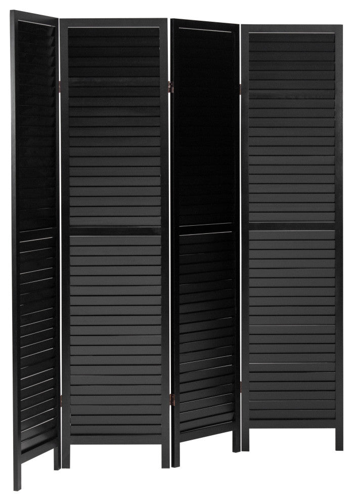 6' Tall Wooden Louvered Room, Black, 4 Panel