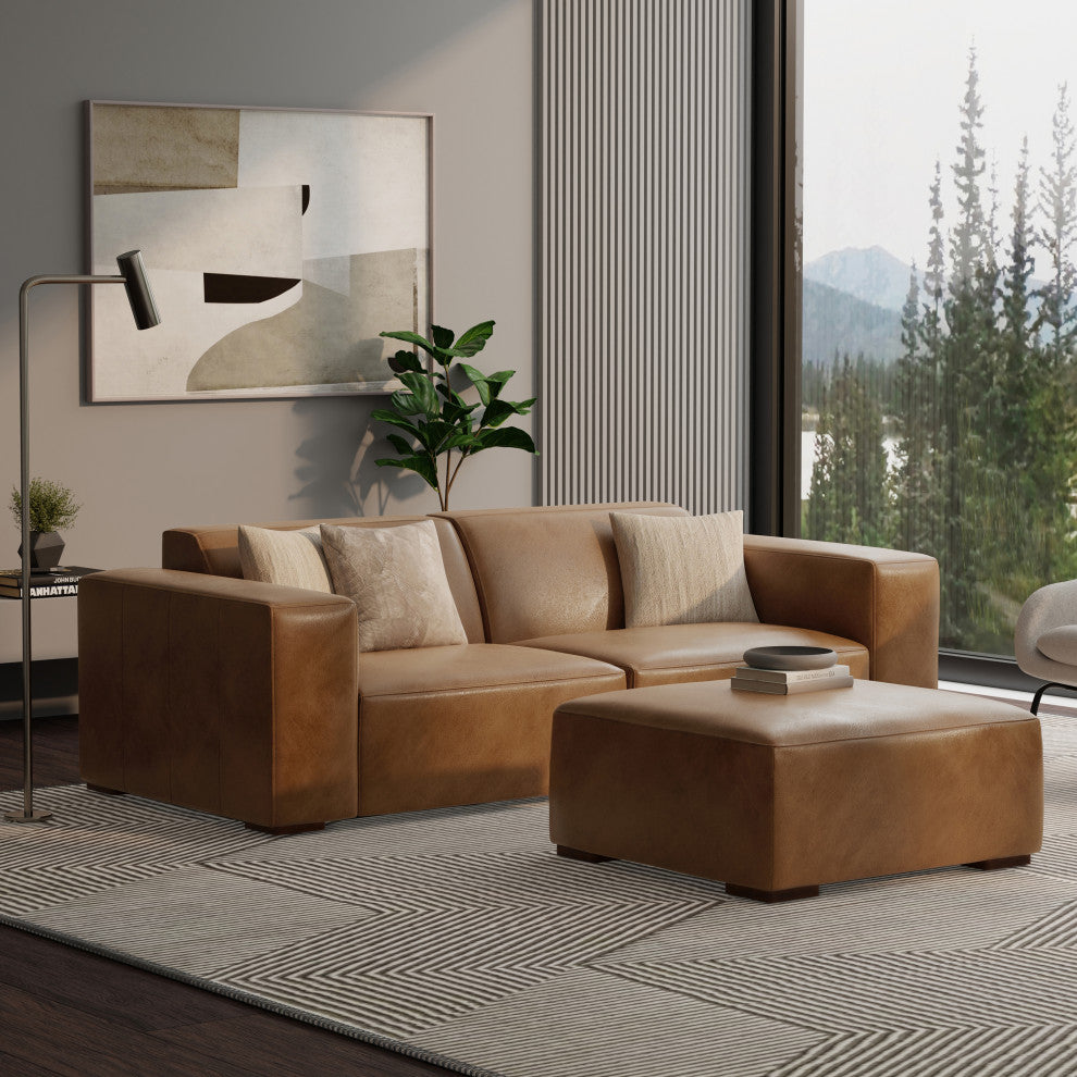 Rex Ottoman in Genuine Leather , Fully Assembled