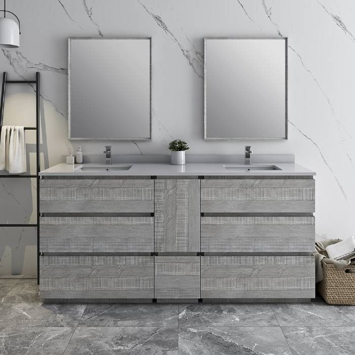 Fresca Formosa Modern 72" Ash Double Sink Vanity Set, Faucet Fft9161ch