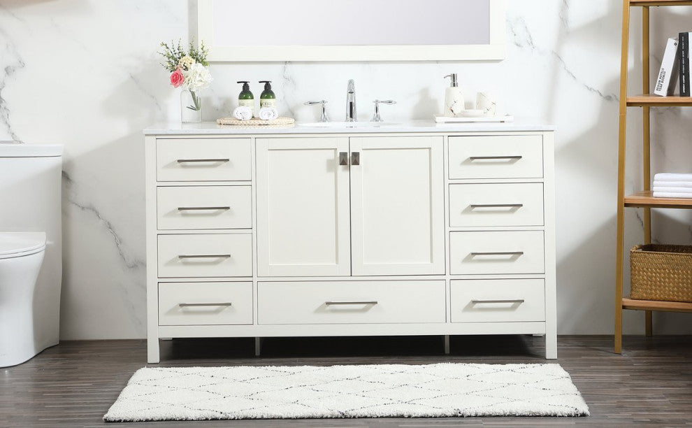 Isabel Single Bathroom Vanity, White, 60", Without Backsplash