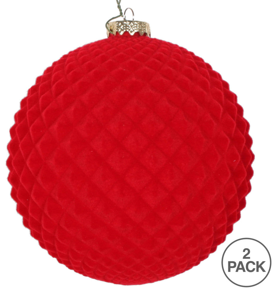 Vickerman Mt197103D 5" Red Flocked Durian Ball Ornament, 2 Per Bag