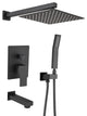 10" Wall Mounted Rainfall Shower System With Tub Spout, Matte Black