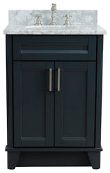 25" Single Sink Vanity, Dark Gray Finish With White Carrara Marble