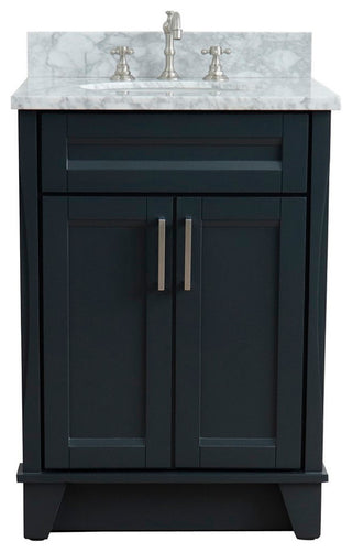 25" Single Sink Vanity, Dark Gray Finish With White Carrara Marble