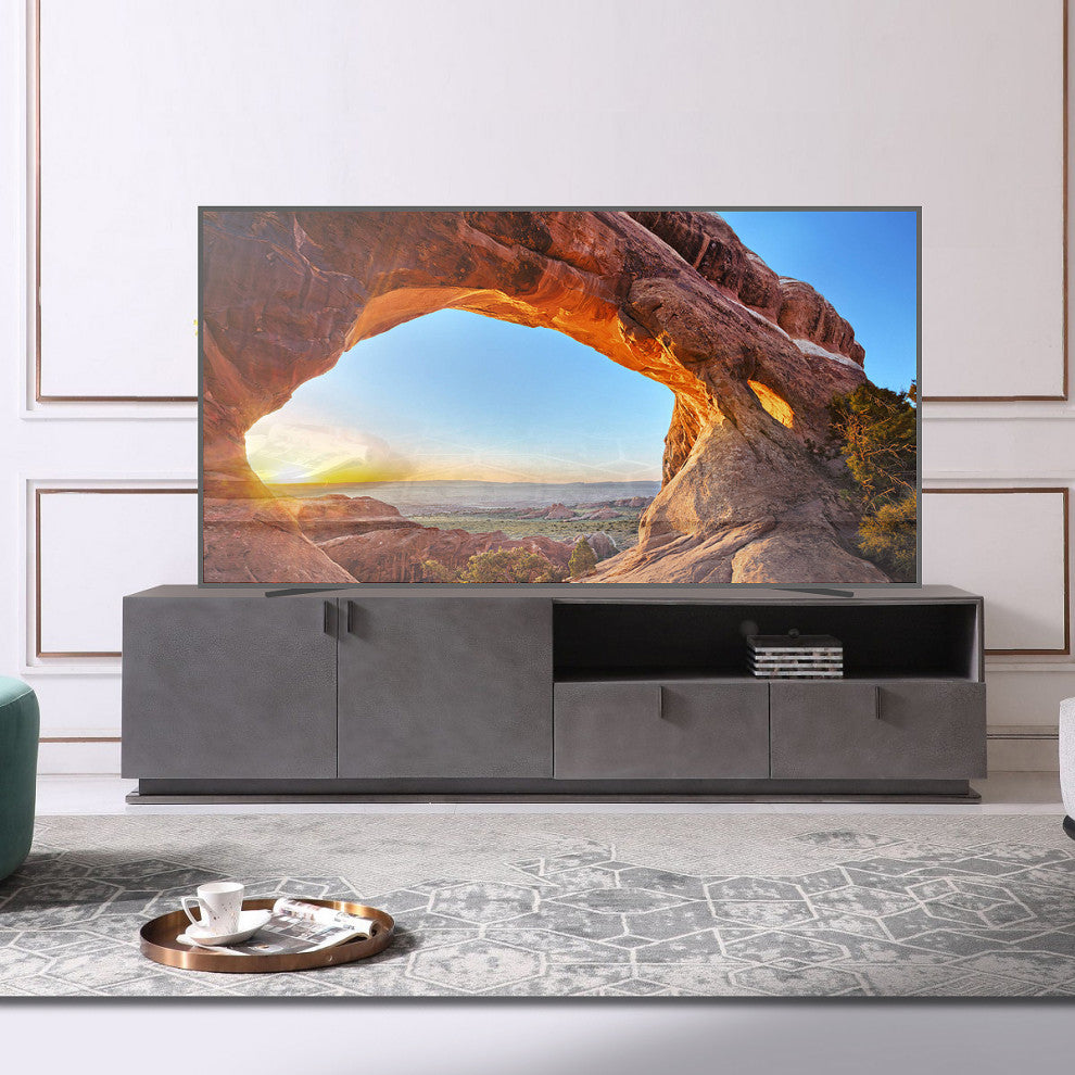 Whet Grey TV Stand, Modern Industrial TV Storage Casegood, Grey Media Cabinet