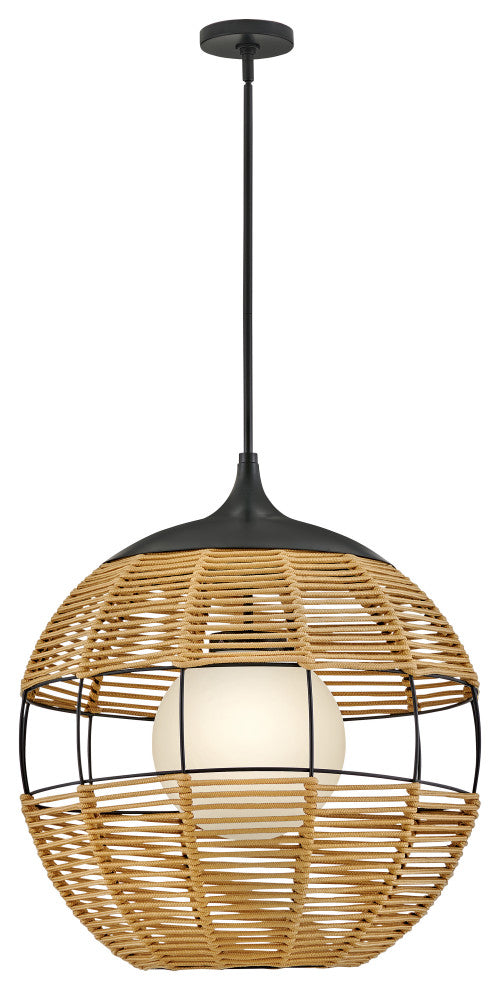 Hinkley Maddox 24.25" Outdoor Large Bohemian Orb Pendant, Black + Natural Nylon