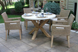 48" Ivory Composite Dining Table With 4 Wheat Wicker Chairs