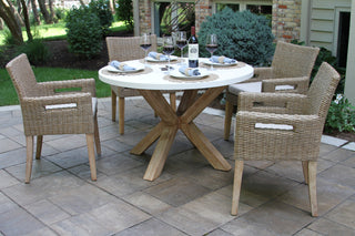 48" Ivory Composite Dining Table With 4 Wheat Wicker Chairs