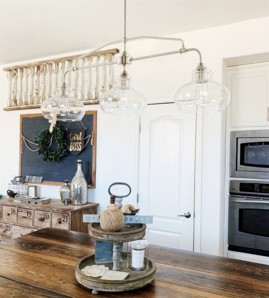 Kira Home Harlow 38" Farmhouse / Schoolhouse Island Light, Glass Shades