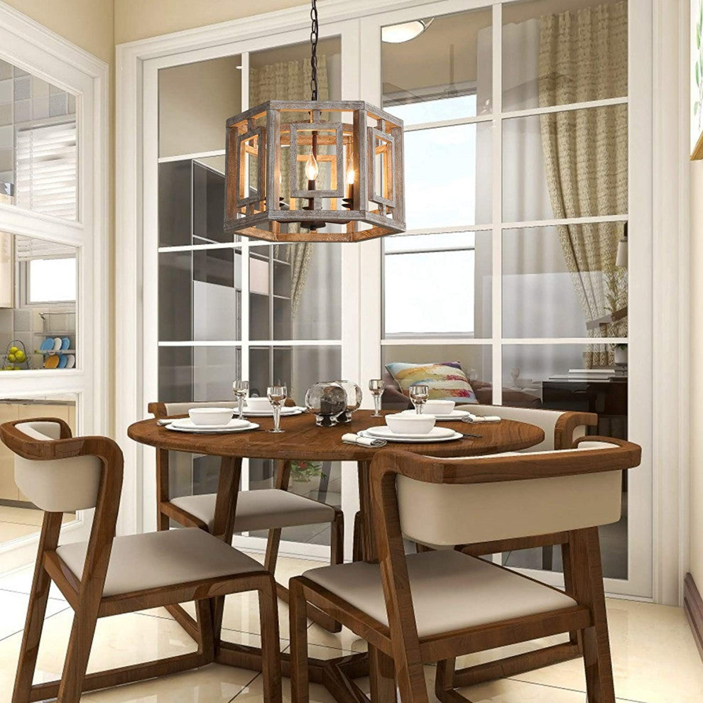 6 Light Wood Chandelier Rust Farmhouse Pendant Light Fixture