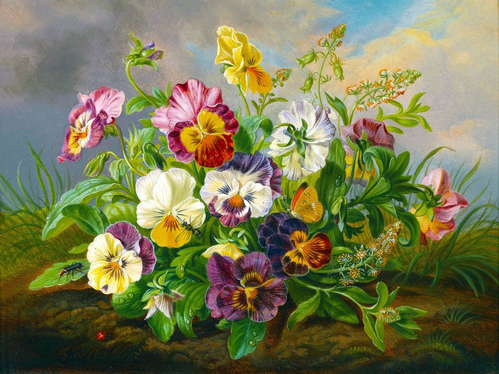 Tile Mural Landscape Violets Anton Mollis Stiefmutterchen, 6"x8", Glossy